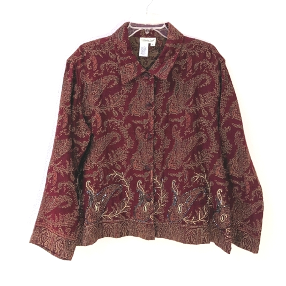 Coldwater Creek embellished paisley brocade lightweight Shacket sz Large in EUC